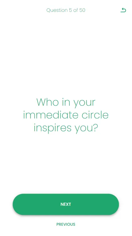 Screenshot of the app Connect, with the question showing ‘Who in your immediate circle inspires you?’