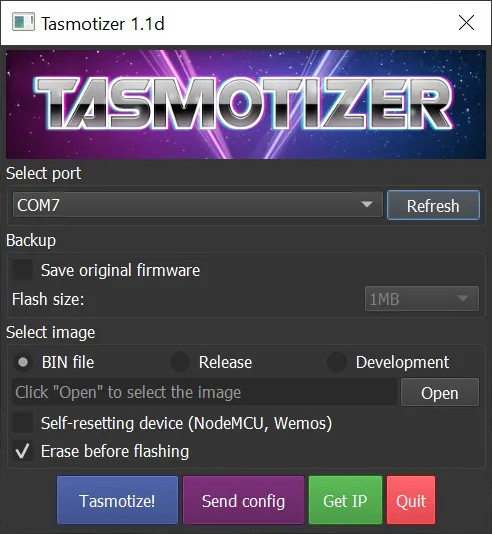 Example screen of Tasmotizer