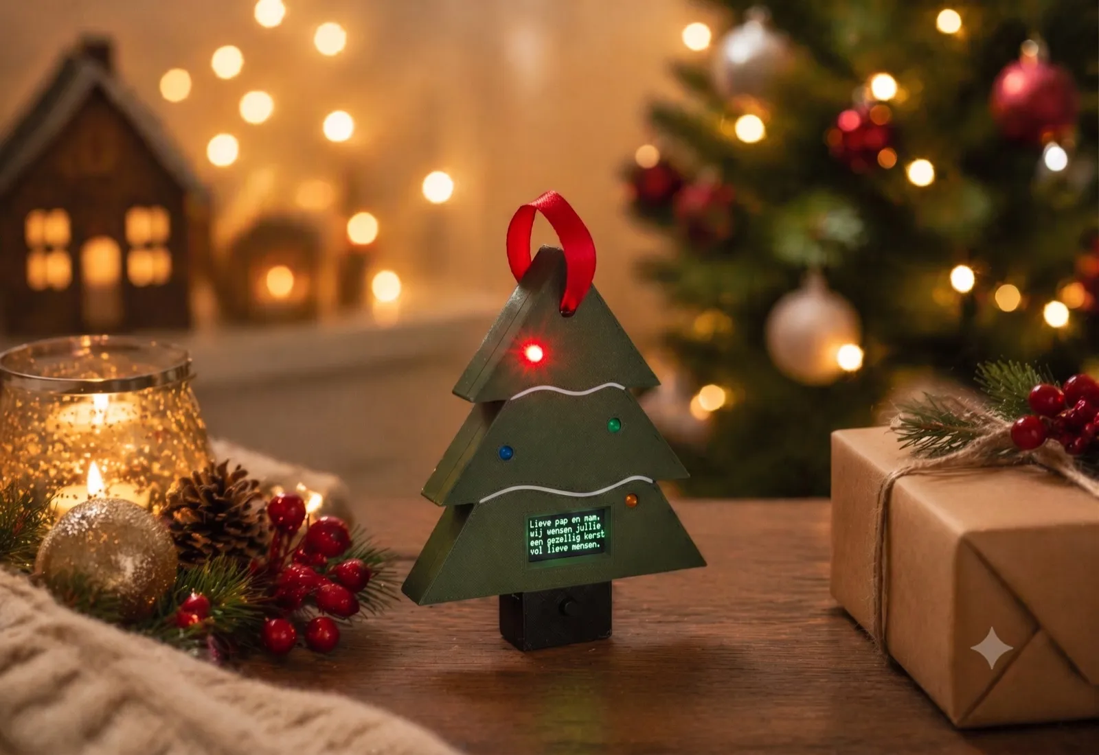 The Wishly WensBoom, a Christmas tree ornament with a small screen